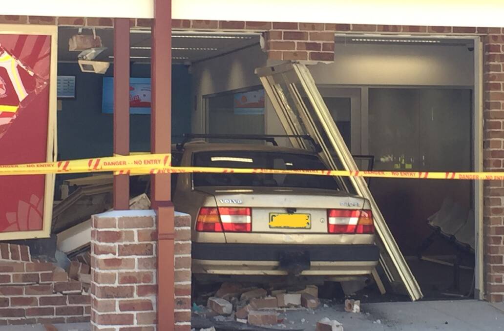 The car crashed into the Wauchope Service NSW Centre on Thursday afternoon.