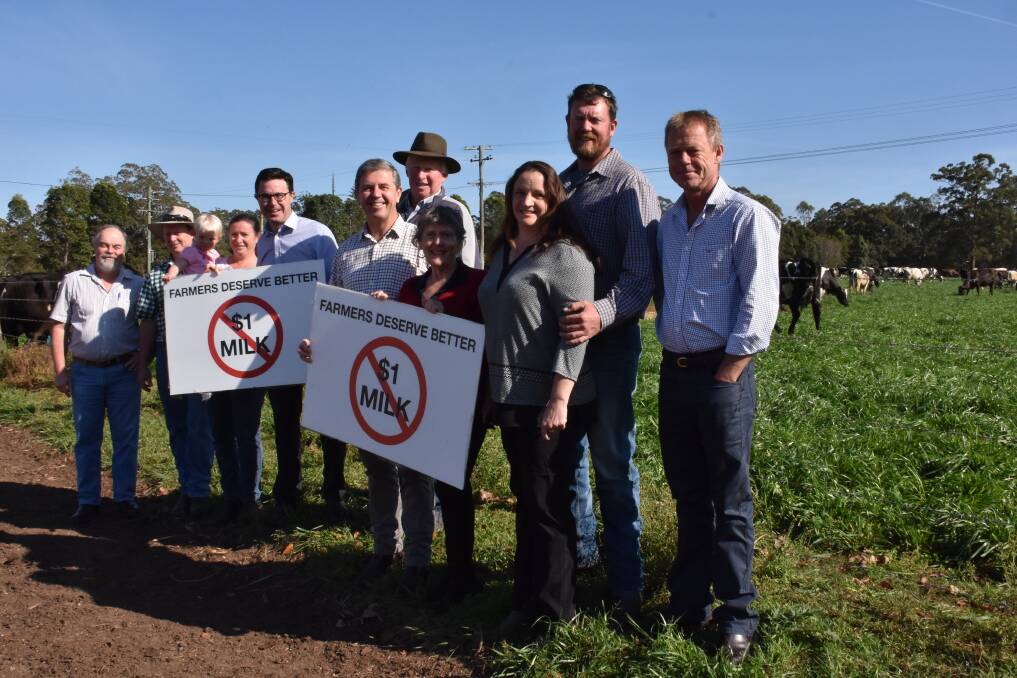 TOUGH TIMES: Dairy farmers with Agriculture Minister David Littleproud and Lyne MP Dr David Gillespie at Cleary's farm in Brombin near Wauchope.