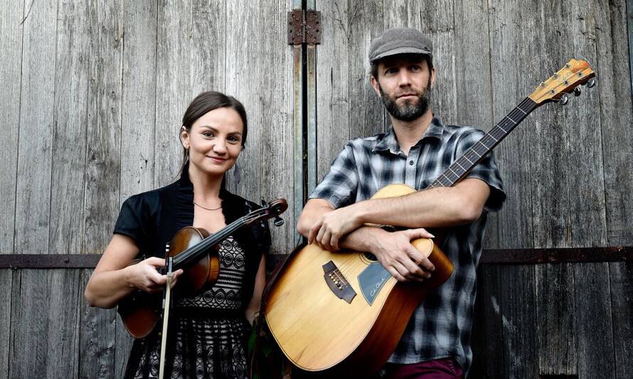 ON TRACK FOR WAUCHOPE THIS FRIDAY NIGHT: Violinist Rachel Snow and guitarist and storyteller Tim McMillan.
