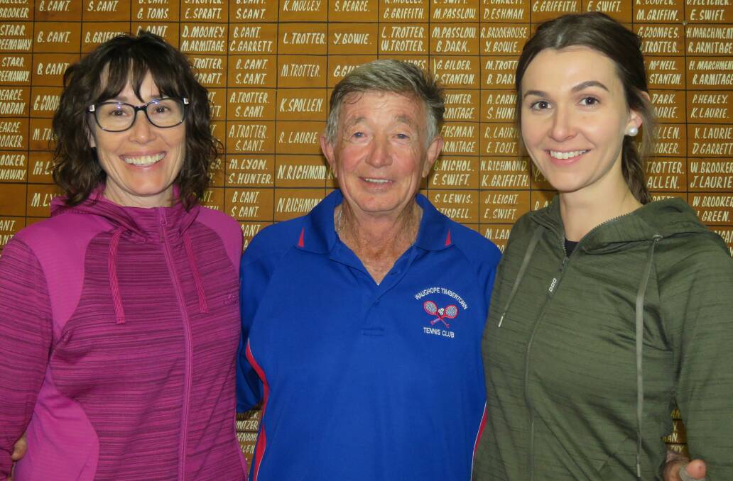 Daughter Donna Dobson, grandfather Bill Norris and granddaughter Madeline Dobson keep tennis in the family.