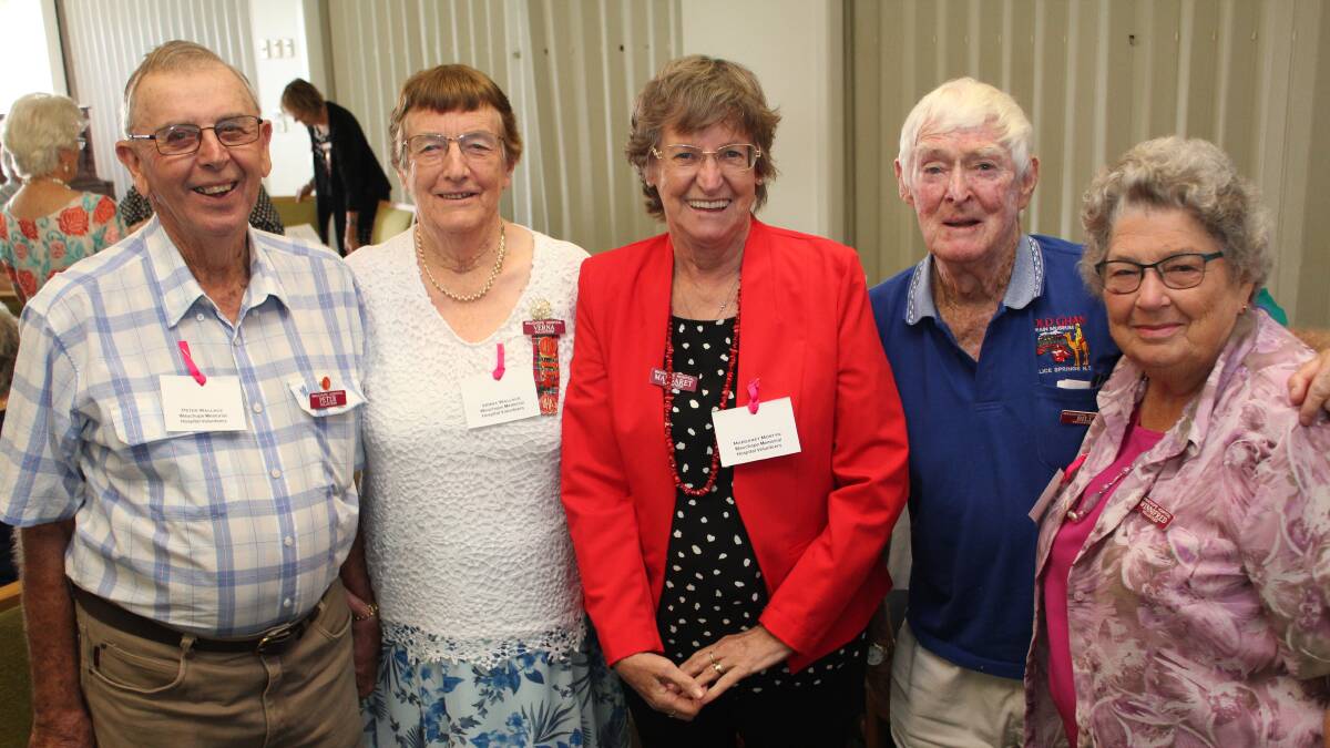 VALIANT VOLUNTEERS: Wauchope Hospital volunteers Peter Wallace, Verna Wallace, Margaret Mostyn, Bill Gery and Win Secombe at the UHA Zone Day in Urunga.
