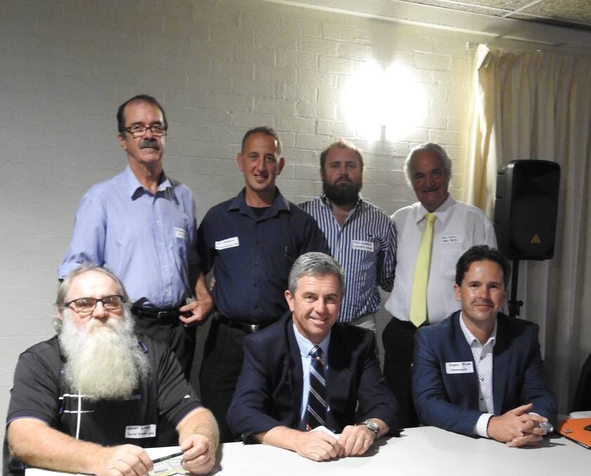MEET THE CANDIDATES: (back) Stuart Watson, Ed Caruana, Ryan Goldspring, Phil Costa (front) Garry Bourke, Dr David Gillespie MP and Jeremy Miller. Photo: Letitia Fitzpatrick.