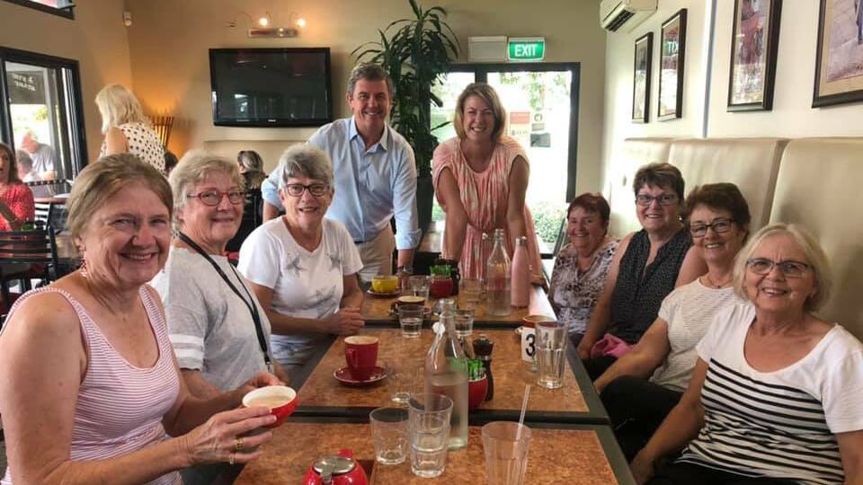 Well-wishers at Waterman's cafe in Wauchope with Oxley member Melinda Pavey and Lyne MP, David Gillespie.