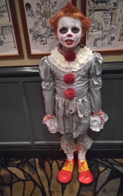 EVIL CLOWN: Cayden in his scary Halloween outfit.