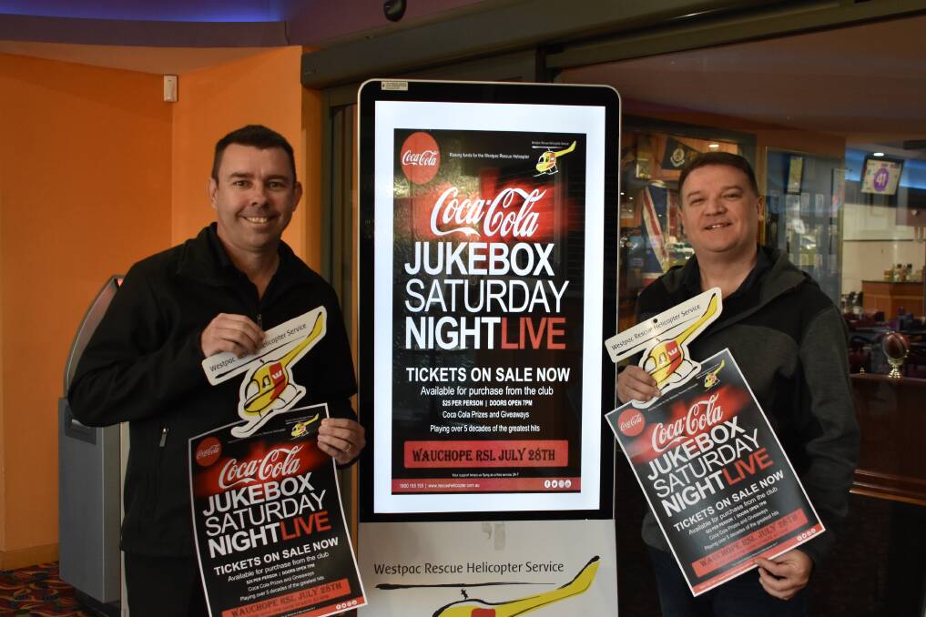 GET YOUR DISCO SHOES ON: Jason Fletcher and Richard McGovern launch the Coca-Cola Jukebox Saturday Night Live at Wauchope RSL Club. 