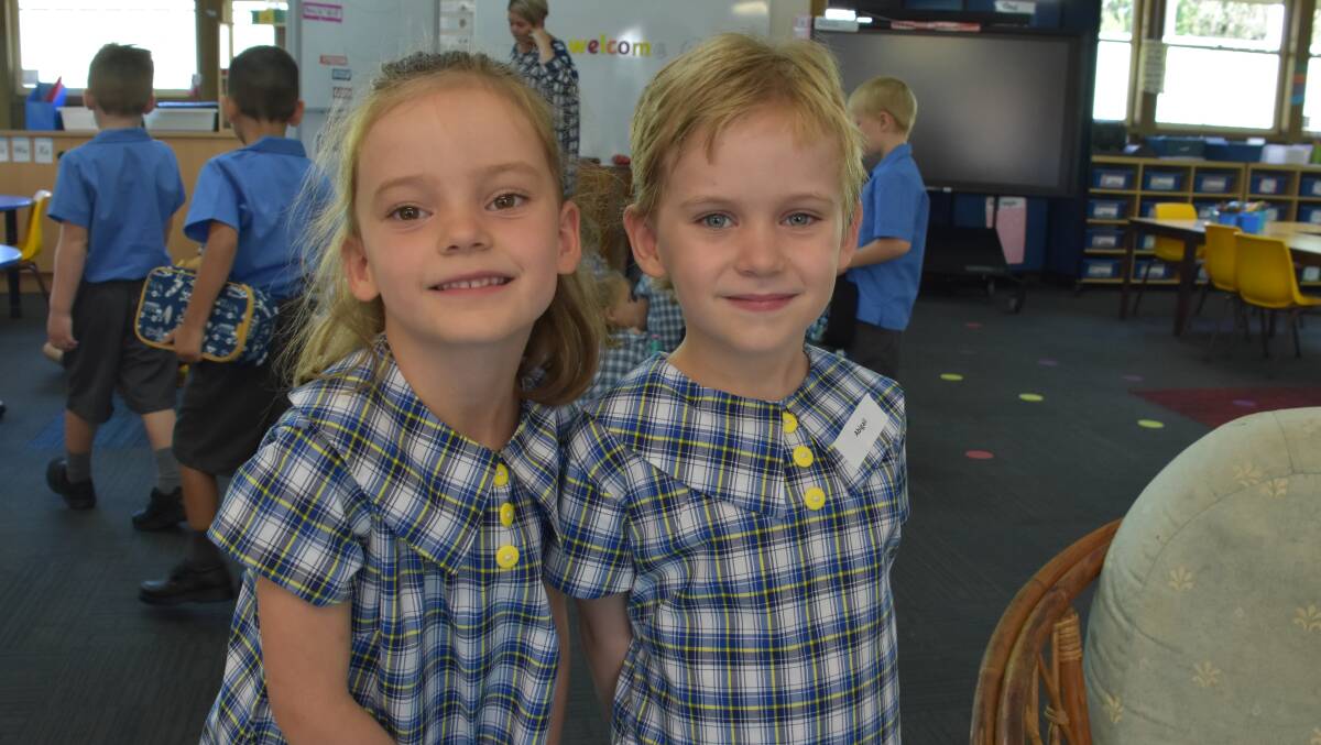 Twins Lucinda and Abigail Shields start kindergarten together.
