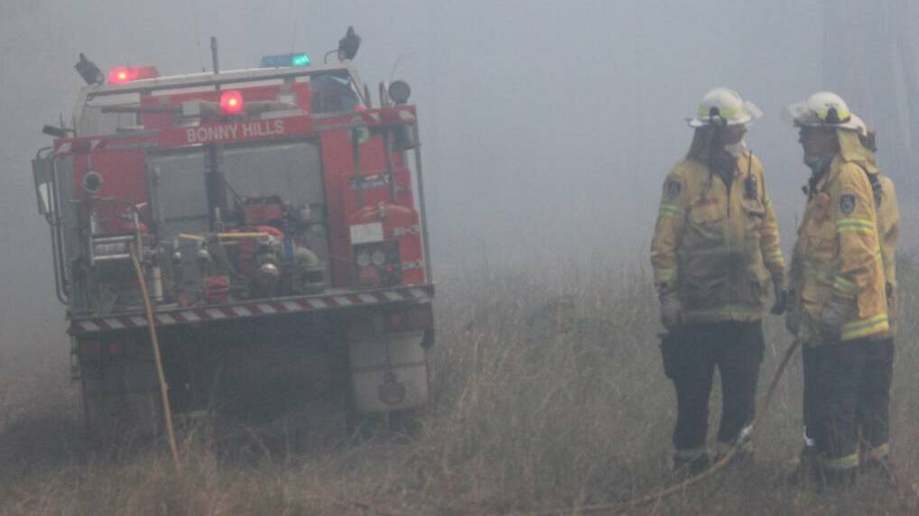 Firefighters at the Lindfield Park Road blaze in Port Macquarie recently. Photo: Bonny Hills RFS.