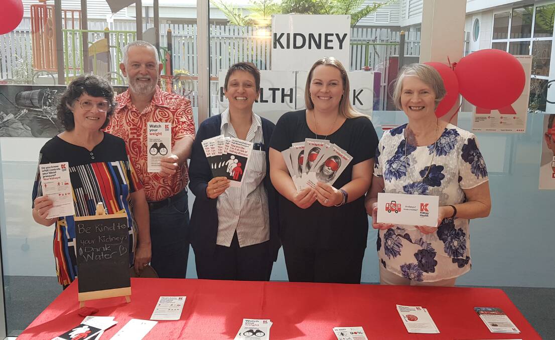 Trivia Night winners Peter and Tina Domjan, Renal Unit Manager, Trish Campbell, Sienna Grange manager Alicia Cleark and fundraiser Adele Miller at the Kidney Health Week info stand at Port Base Hospital.


