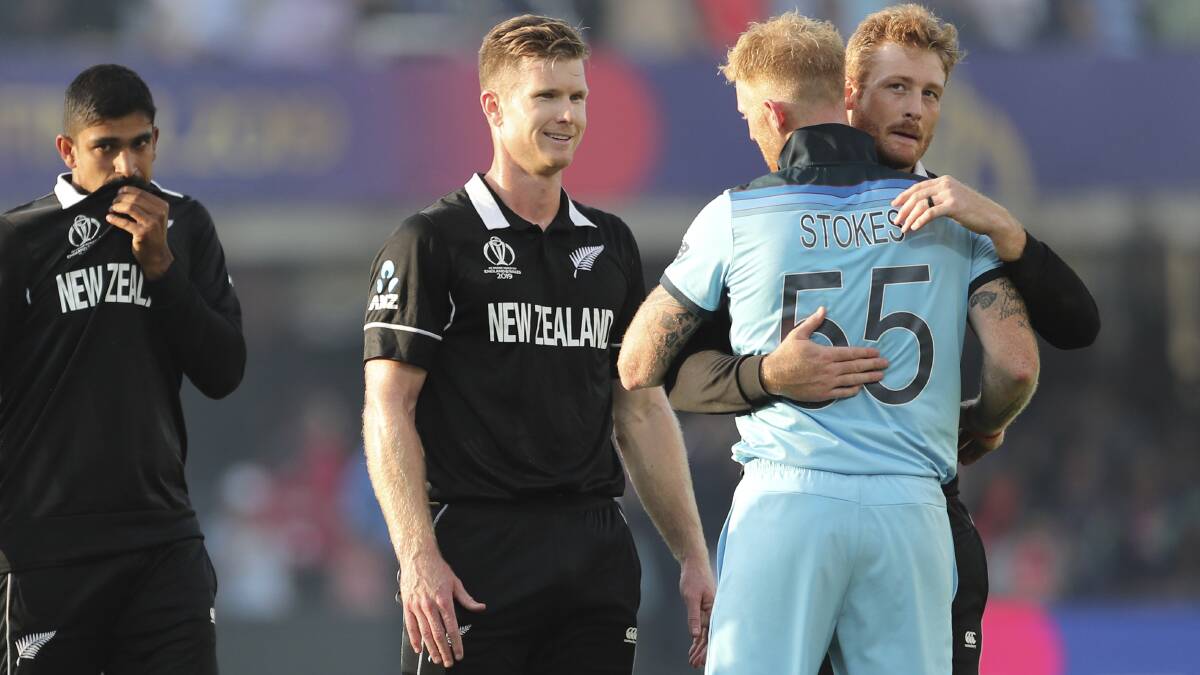 Change afoot: Ben Stokes is congratulated by New Zealand players after the 2019 Cricket World Cup final. Photo: AP Photo/Aijaz Rahi