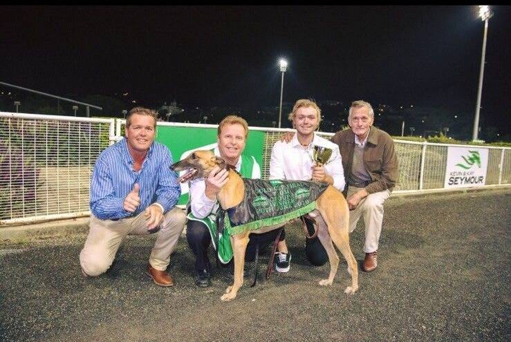 Wininng feeling: Bago Bye Bye with connections after his win at Albion Park last Thursday. Photo: supplied