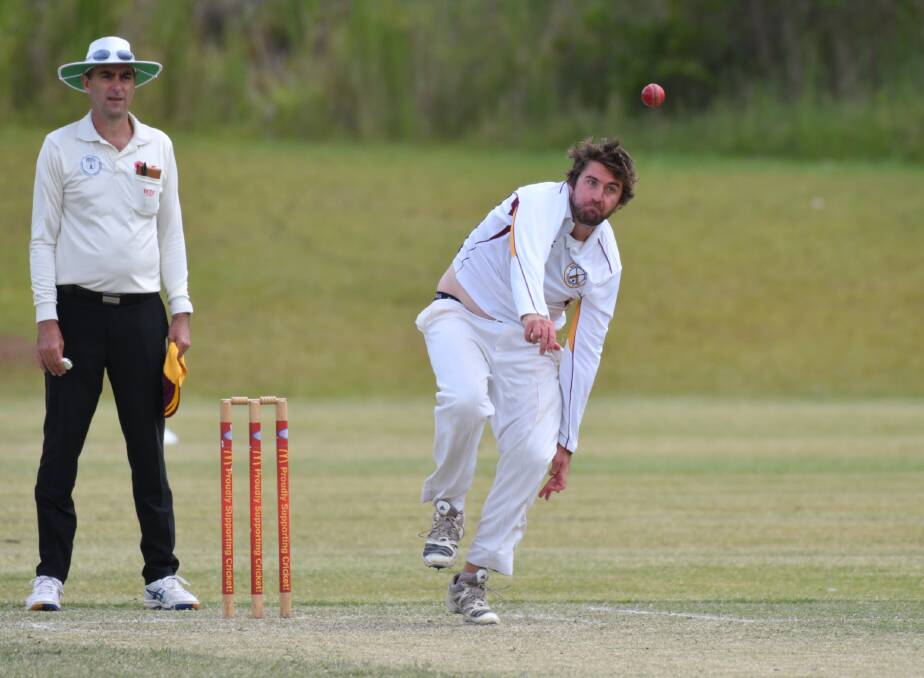 Having a trundle: Tom Salter sends down a delivery during last week's defeat. Photo: Ivan Sajko