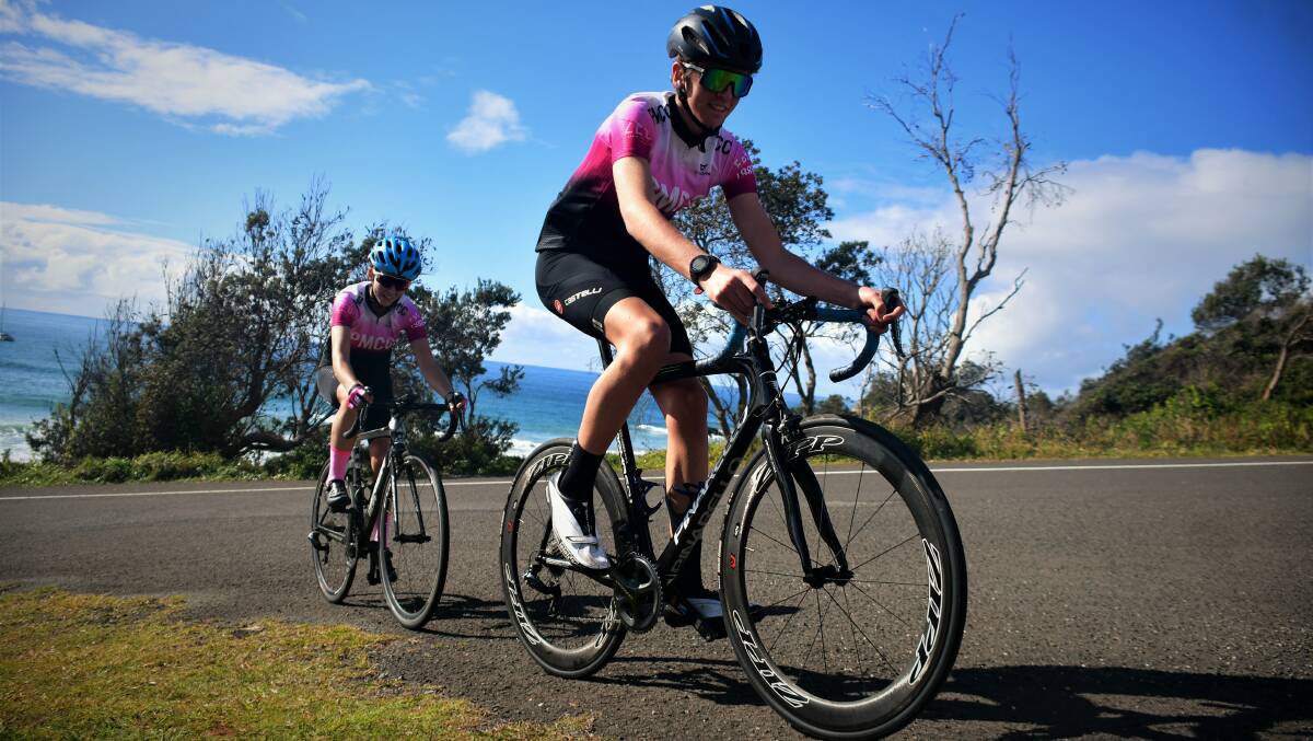 Hard work ahead: Alani Cockshutt and Monty Moore (front) will attempt to ride 200 kilometres with an elevation gain of 8848 metres on Sunday. Photo: Paul Jobber