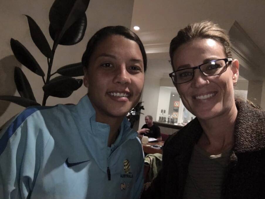 Mixing with the stars: Tracie McGovern (right) with Matildas striker Sam Kerr. Photo: supplied