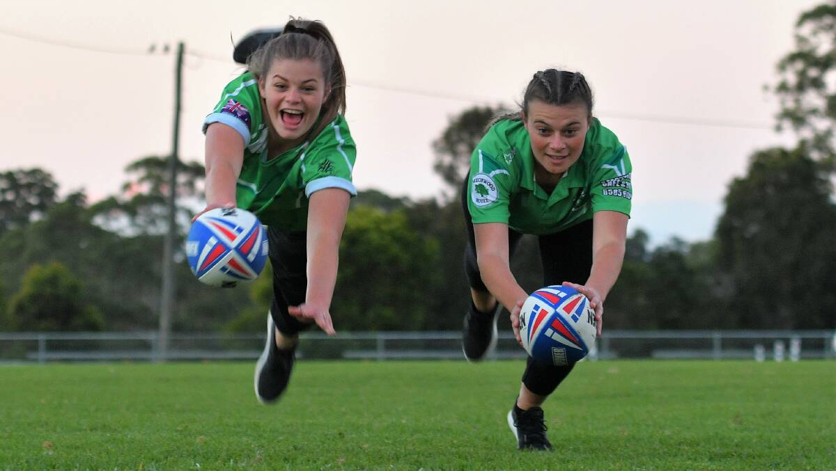 See, it's fun: Larissa Ward and Nicole Pender have encouraged more girls to sign up for the 2019 Hastings League women's tackle competition. Photo: Paul Jobber