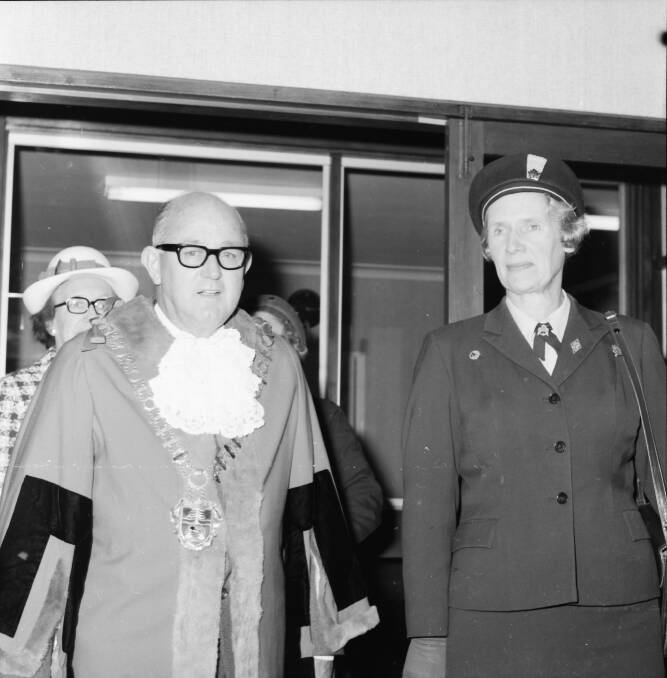Honoured guest: Mayor Ald C.C. Adams with Lady Wyndham, state commissioner for Girl Guides, 1970.