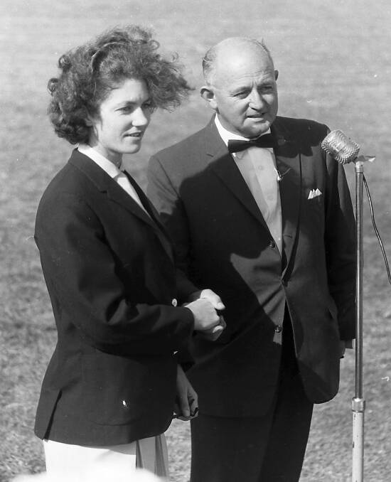 Mayor unphased: Clare McCarty with mayor Ald C.C. Adams, 1965.