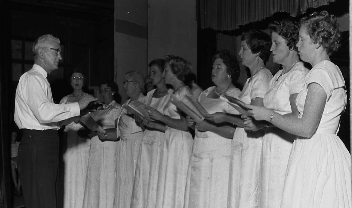 Irish voices: Port Macquarie Singers under the baton of Mr. Stan Low performing at the St. Patrick’s Day concert at the Civic Hall, 1963.