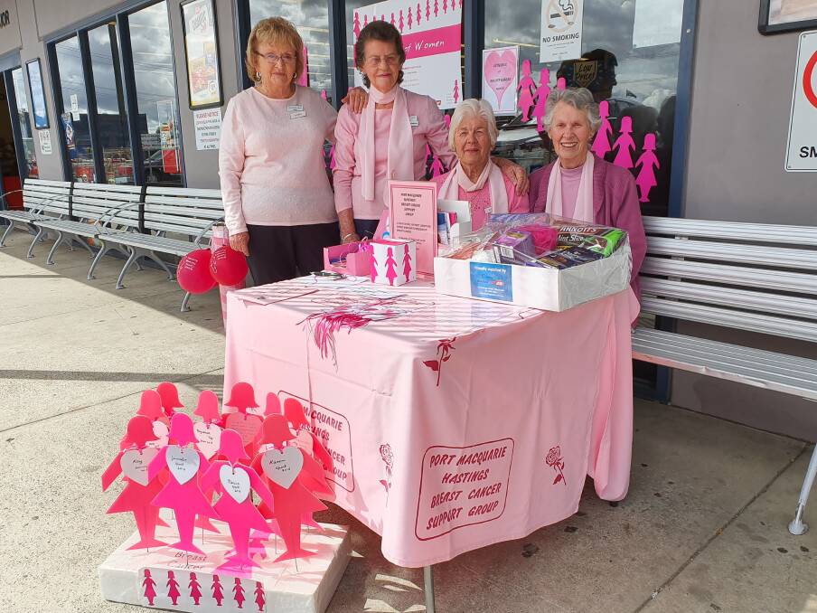 Gloria Caswell, Judith Hutchesson, Daphne Latham and Carolyn Gorton at Wauchope IGA talking about breast cancer and the local support group. PHOTO: Laura Telford.