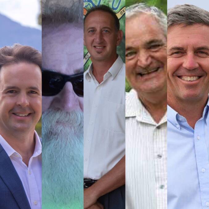 CANDIDATES: Jeremy Miller, Garry Bourke, Ed Caruara, Phil Costa and David Gillespie are all contesting the seat of Lyne.