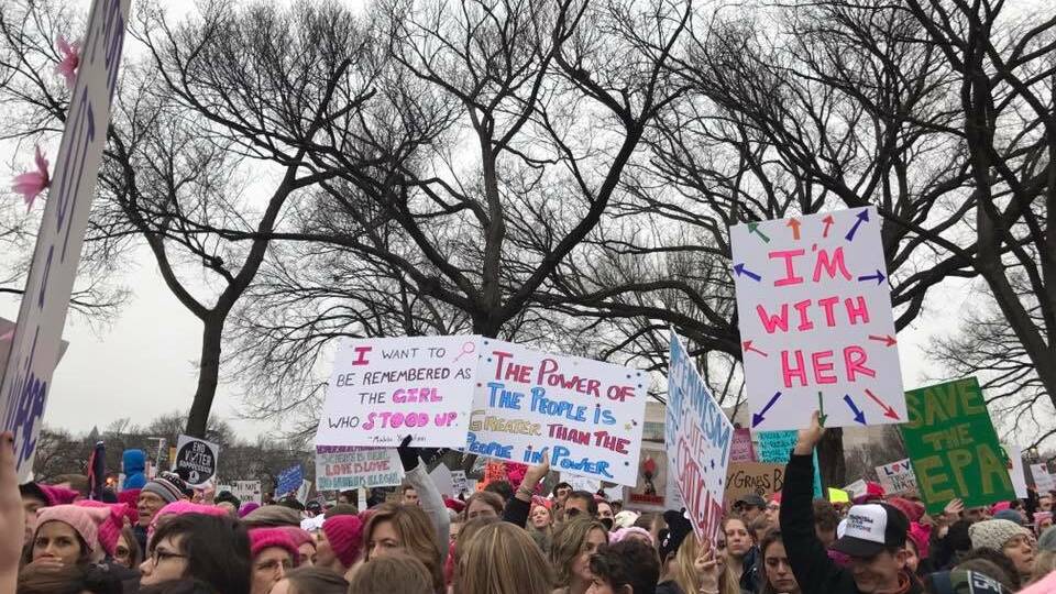 PINK: At the Women's March on Washington many donned the pink knitted beanie. Photo: Laura Telford