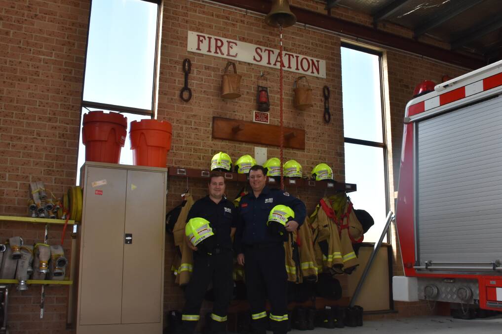 HELP: Brodie Frazier and Danny Molenkamp at the Wauchope Fire and Rescue station. PHOTO: Laura Telford.