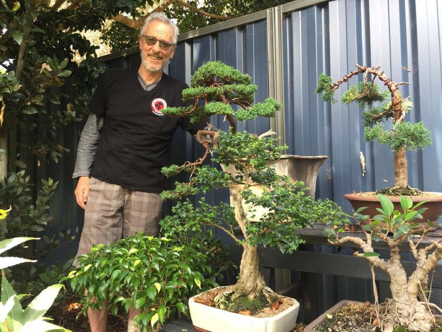 Enthusiast: Rod Hockings pictured in 2017 with a selection of bonsai he has grown.