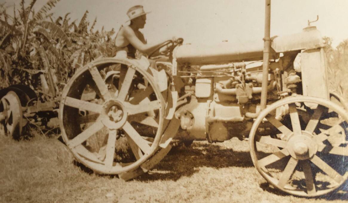 A tractor was used to help manage the fruit plantations and dense vegetation. Photo: Bartlett family. 