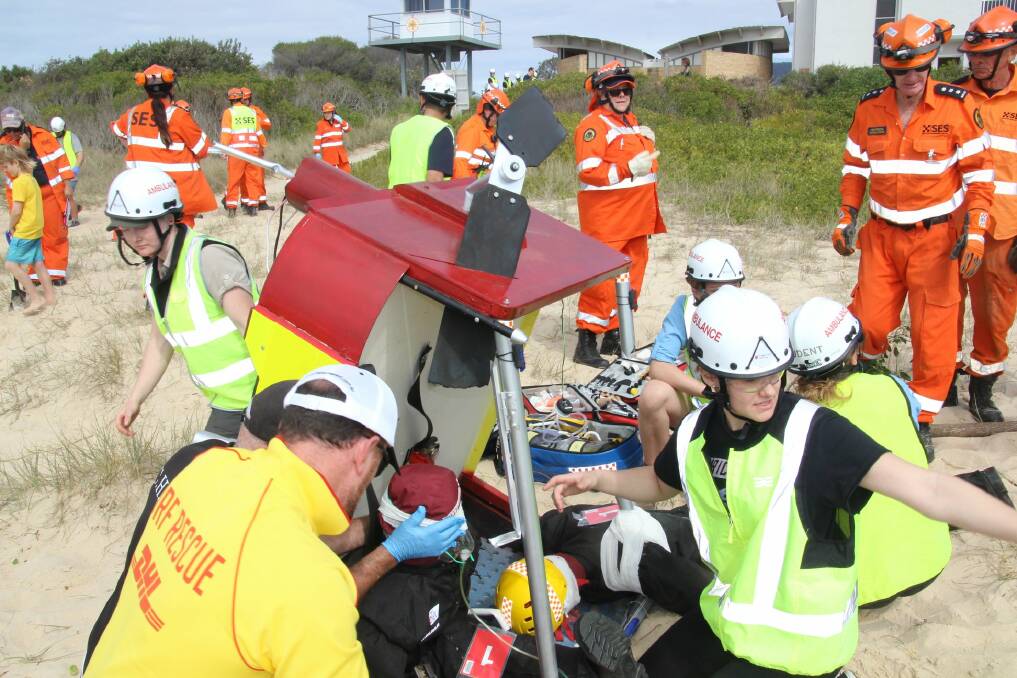 A real-life emergency scenario exercise in action at the Camden Haven SLSC. Photo: CH SLSC. 