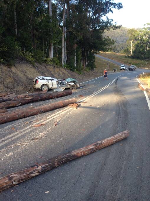 Car driver in hospital after incident involving log truck at Lorne
