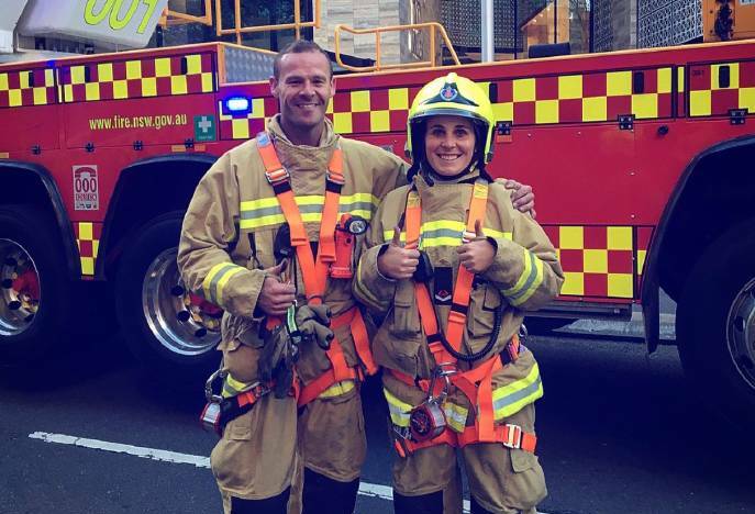 DREAM JOB: Ben Swift with colleague Hayley Wentworth after fighting a high-rise building fire in North Sydney in 2018. Picture: Supplied