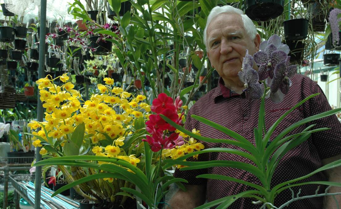 Society member Wayne Stephensen in his orchid house.