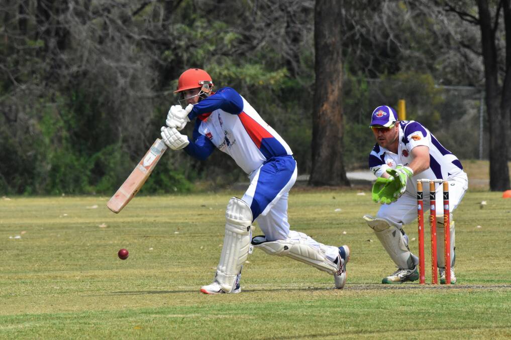ON WATCH: Wauchope RSL opening batsman Nathan Lyon fends off a bowl from United.