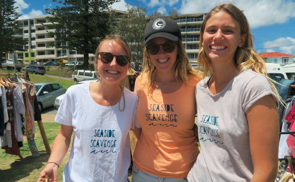 Eco-friendly event: AJ Linke, Meegs Stevens and Amelia Babidge support a previous Seaside Scavenge in Port Macquarie. The innovative event cleans up our coastline.