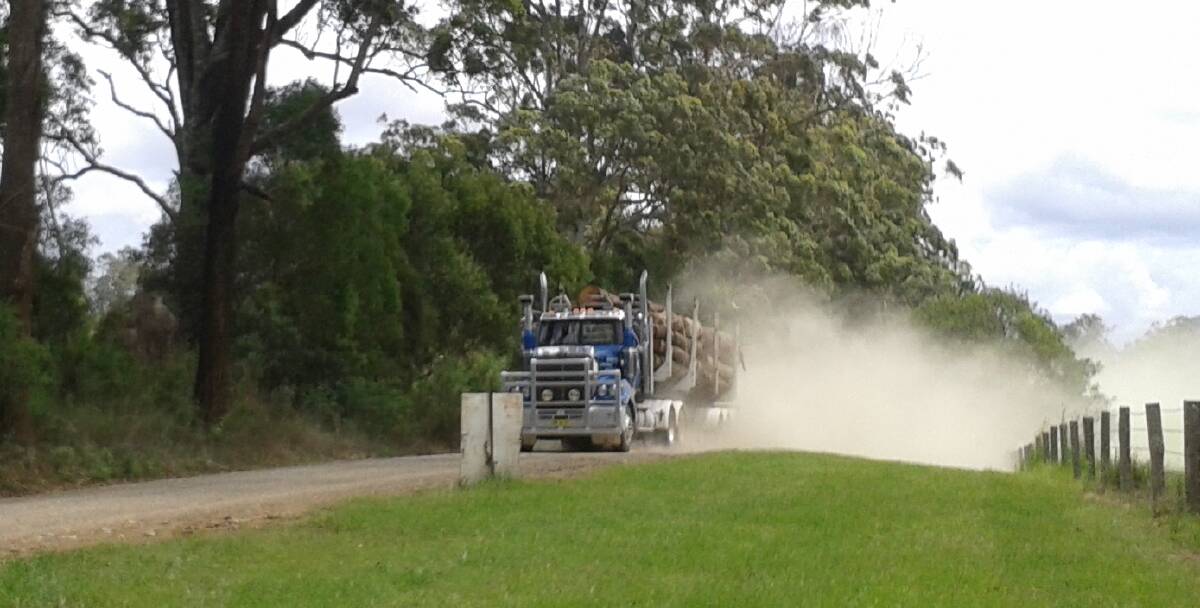 Narrow road: A log truck travels along Bril Bril Road. An upgrade to the road at Rollands Plains is one of six projects identified in a borrowing plan.