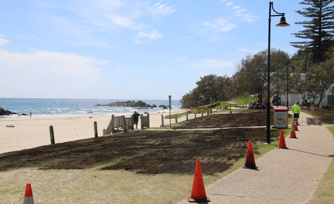 Grass at Town Beach was recently top dressed using recycled material.