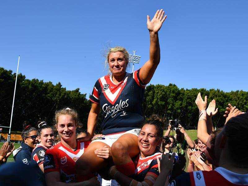 Sydney Roosters prop Ruan Sims has been chaired off Leichhardt Oval after playing her last NRLW game