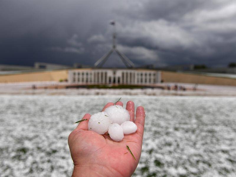 A severe hailstorm has pelted Canberra where the Parliament House grounds look like it snowed.