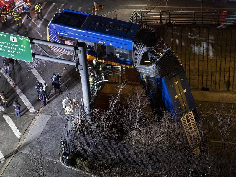 A bus careened off a road in the Bronx neighbourhood of New York.