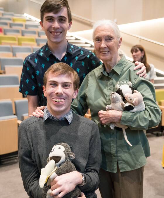 Queensland conservationists Daniel and William Clarke with Jane Goodall. Picture: supplied by australianoftheyear.org.au