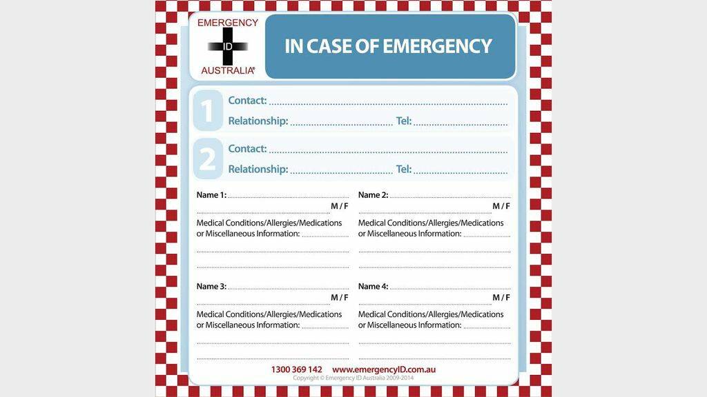 Vital  information: Emergency ID was founded by former Police Officer, Nicole Graham, who had seen firsthand the need for vital patient information to be immediately accessible in emergency situations. The stickers are designed to be displayed on child seats, inside car doors and glove-boxes.