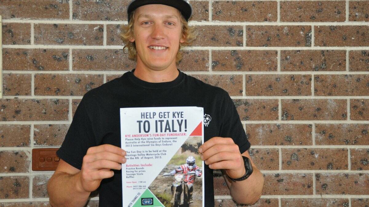 Kye Anderson with a flyer promoting this weekend's motorcycle Fun Day Fundraiser.